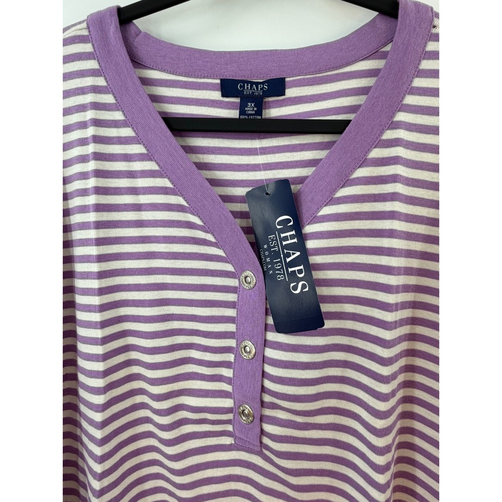 Chaps Boho Tunic Womens 3X Purple White Striped 3/4 Sleeve Y2K Preppy - Picture 5 of 13